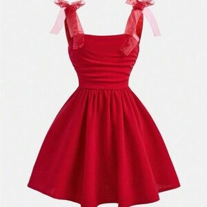 SHEIN Red Ribbon Strap Dress